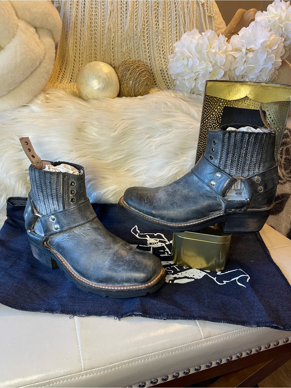 Freebird "Whiskey" leather bootie in Black Rustic Colorway